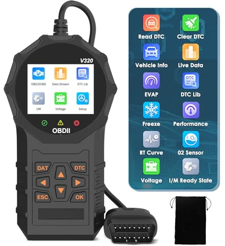 Journeyside OBD2 Diagnosis Coche, V320 OBD2 Diagnosis en Español,OBDII/EOBD Scanner Diagnosis Multimarca,Lector De Código OBD2 Escáner para Automóvil Fallo del Motor Herramienta De Diagnóstico