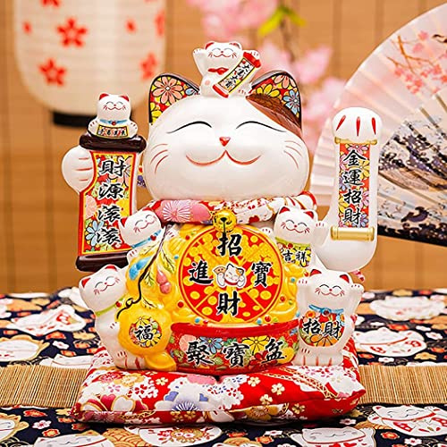 Gatto fortunato， Gatto cinese Feng Shui ondeggiant Maneki Neko, gatto della fortuna, Maneki Neko in ceramica da 12 pollici, grande gatto della fortuna, gatto della fortuna giapponese, decorazioni for