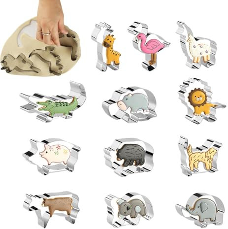 Cortador de sándwiches para niños, cortadores de galletas de animales | Juego de cortadores de galletas de 12 piezas Cortador de sándwich de acero inoxidable,Molde de galletas de animales, cortador de