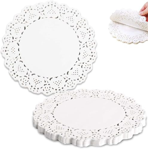 150 Pieces Paper Doilies, Round Paper Doilies, 4.5 Inch Doilies for Food, Disposable Lace Paper Doilies for Tables, Round Paper Placemats Bulk for Cakes Desserts Crafts, Wedding Tableware