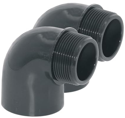 HAF® 2 raccordi in PVC ad angolo di 90° con manicotto adesivo da 50 mm x filettatura esterna da 2 – Connettore angolare in PVC grigio per tubi della piscina e molto altro ancora... Qualità: Made in