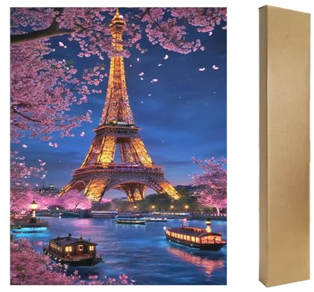 DCIDBEI Diamond Painting Groß Eiffelturm Paris Kirschblüten 40x50cm Diamant Painting Bilder Landschaften Paris Nachts DIY Malen nach Zahlen Strass Stickerei Kreuzstich Perlen Bilder Gemälde Leinwand