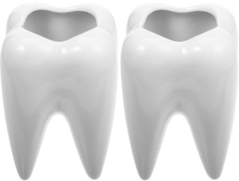 INOOMP Macetas de Cerámica de Color Blanco en Forma de Diente para Suculentas y Cactus, Juego de 2 Piezas, Macetas Pequeñas Decorativas para Escritorio y Hogar