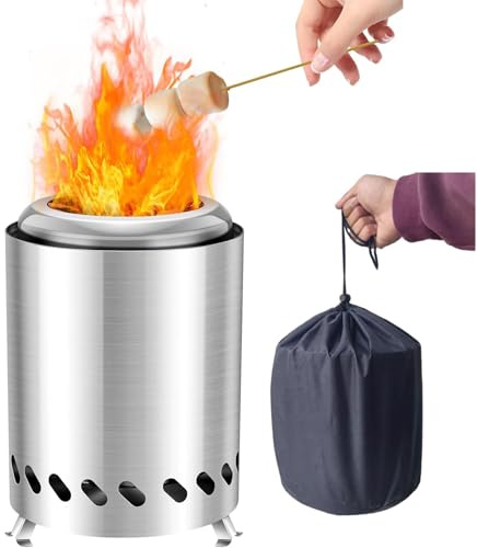 Braciere portatile da tavolo, aggiornato 2025, in acciaio inox, senza fumo, mini braciere da tavolo per campeggio, patio, giardino, picnic, a legna, alimentato a pellet