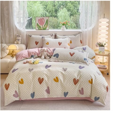 Generico Set Trapunta in Piuma, Copripiumino Stampato A Forma di Cuore in Cotone, Cerniera Invisibile E Design con Angoli Annodati (Four 1.5m-1.8m bed-200x230cm)