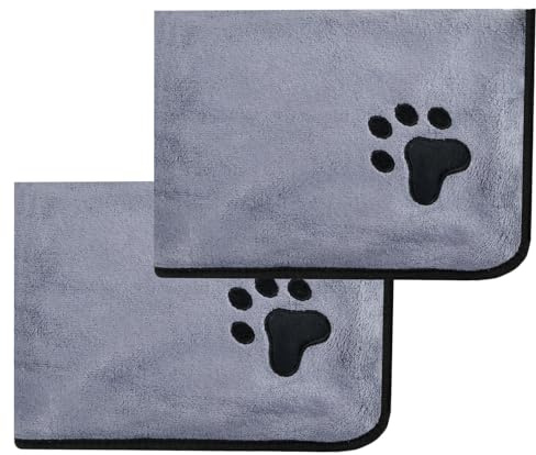 Aohyue 2 Stück Hundehandtuch, Hunde Handtuch aus Mikrofaser, 100 x 50 cm, Hundehandtuch Extra Saugfähig, Weich und Bequem, Hundezubehör für Mittelgroße und Große Hunde, Grau