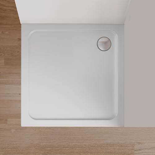 Cozynest Duschwanne 90x90x4cm Rechteck Duschtasse inkl. Ablaufgarnitur | Extraflach Acrylwanne Anti-Rutsch & Robust Sanitäracryl in Weiß für Duschkabine Dusche