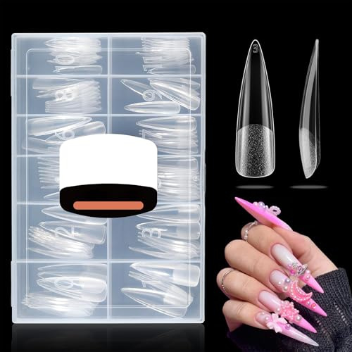 Auroriel 120 Stück XXL Stiletto Nagelspitzen Vollabdeckung Vorgefeilt Gel Press On Nägel Flache Tips für Acryl Nagelverlängerung 12 Größen Wiederverwendbar