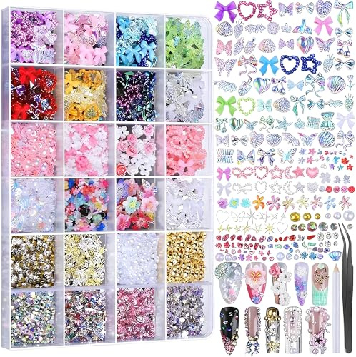 4000+ Pcs Nail Charms and Gems Bulk with Tweezers & Wax Pen - 3D Nail Art Rhinestones, Jewels & Charm Kit for DIY Nail Design Accessories