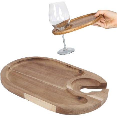 Asixxsix Wine Appetizer Plates, 9.1 X 6.1inch Cocktail Plate with Wine Glass Holder, Mini Charcuterie Boards, Wood Cocktail Cheese Plate for Party, Picnic