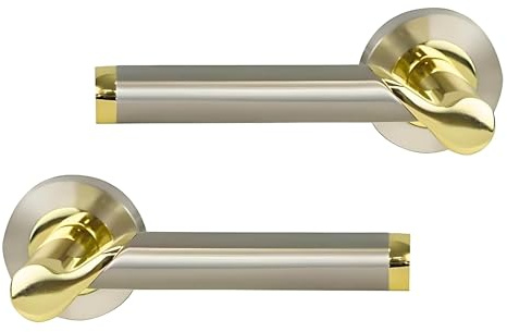 UAP Enterprise Internal Door Handles On Round Rose, Polished Brass Lever Handles for Interior Wooden Doors, Keyless Pair