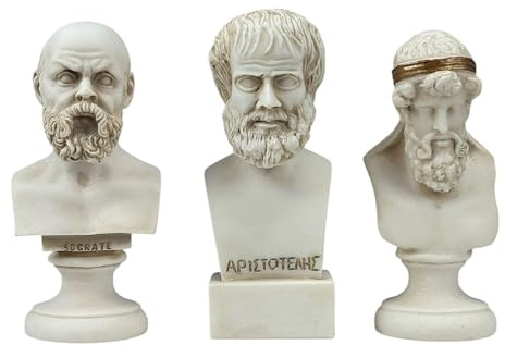 Set busto Socrate, Aristotele e Platone - Statue di filosofo greco | Sculture grigie in alabastro fuso a mano | Filosofia classica Home Decor