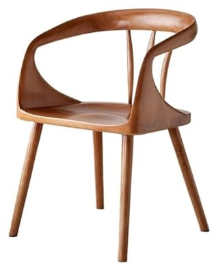 Sillas de comedor modernas de madera maciza con reposabrazos, elegante piel de cocina y sala de estar, cómodos asientos de comedor en acabado de nogal