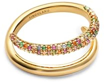 SINGULARU - Anillo Doble Scarlett Dance. Latón con Baño en Oro de 18 Kt y Circonita. Joyas Para Mujer.