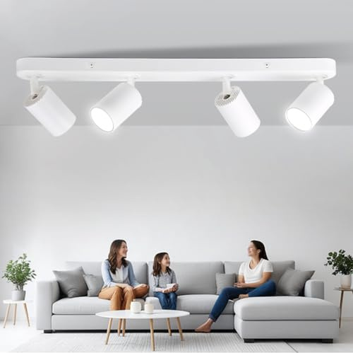 CANMEIJIA Focos de Techo LED GU10 4 Cabezales Blanco Ajustable Sin Bombilla | Foco de techo orientable con 4 casquillos GU10 y cuerpo blanco ajustable de 85 a 265V para iluminacion interior del hogar