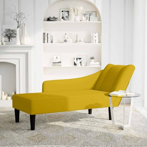 Chaiselong med höger armstöd gul sammet, 140 x 56 x 66 cm, vadderad med mycket elastiskt skum, ergonomisk och bekväm för vardagsrum, sovrum, kontor