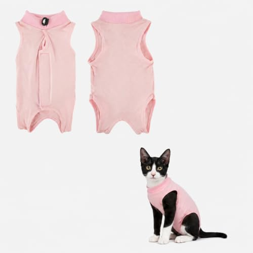 ZEMINRI Body Chat Post Operatoire Femelle Vetement pour Chat Pratique(S) | Body chat bande auto-agrippante après chirurgie costume pour chat respirant coton avec boucle réglable confortable quotidien