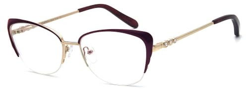 FERAVIA Damen elegante Schmetterling Halbrahmen Nicht verschreibungspflichtige Metall Diamant Brillen vier Farben zur Auswahl
