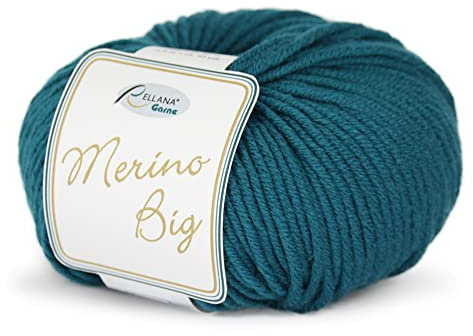Rellana Wolle Merino Big Fb. 13 - Wolle petrol Nadelstärke 5 - 6 mit Merinowolle zum Stricken & Häkeln, Mützenwolle
