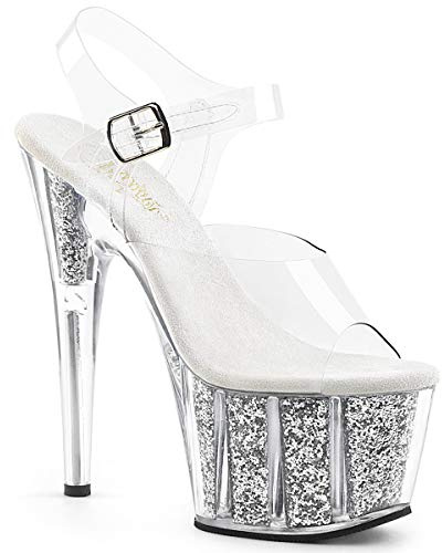 Pleaser Damen Adore-708g Sandalen, Clear/Silver Glitter Inserts, 37 EU