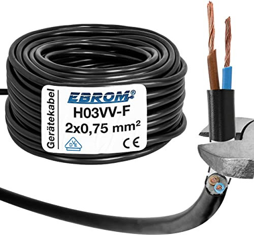 EBROM Kunststoff Schlauchleitung RUND, LED Kabel, Stromkabel, Leitung, Gerätekabel H03VV-F 2x0,75 mm² Farbe: schwarz, viele Längen in 5 m Schritten bis 250 Meter 2x0,75 mm2, Ihre Kabellänge: 30 Meter