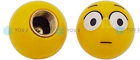 YOU.S Kunststoff Emotion Smileys Ventilkappen Gelb mit Dichtung Ventil Kappen Abdeckung für Auto PKW LKW Motorrad Fahrrad (2 Stück)