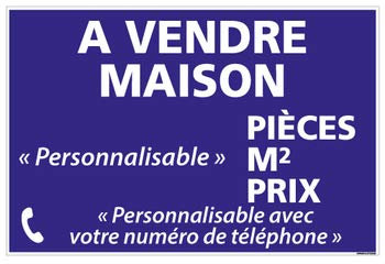 Signalétique.biz France, Panneau Immobilier Personnalisable Maison à Vendre avec Oeillets aux 4 coins, Bleu, Plastique rigide Akilux 3,5mm, Dimensions 60 x 40 cm (600 x 400 mm), Protection anti UV