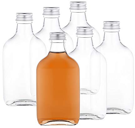 MamboCat 6er Set Taschenflasche 200ml I Flachman Glas mit silbernem Schraubverschluss I Schnapsflaschen Likörflaschen zum Befüllen I Essig-Öl-Fläschchen I 6 Glasflaschen 200ml luftdicht