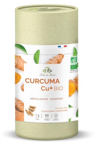 Herbes du Monde - Curcuma Cu+ BIO - Soutien Articulaire et Digestif Organic - Pur Curcuma BIO 1 Boite de 90 Gélules BIO Certifiée AB