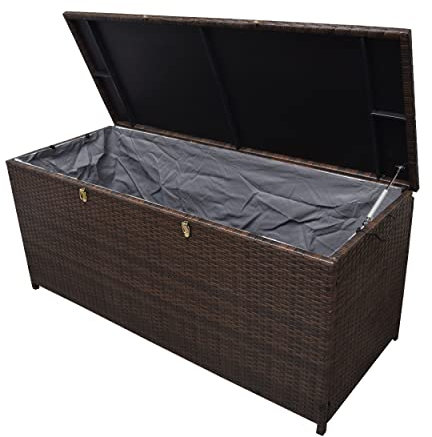 Oakland Living Brown Indoor and Outdoor Balcony Patio Deck Porch Pool 113 Gallon Wicker Storage Box Trunk Bin with Metal Frame