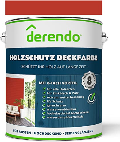 derendo Holzfarbe rot hellrot außen wetterfest Wetterschutzfarbe Langzeitschutz 750ml RAL 3020 seidenglänzend Holzlack verkehrsrot Außenbereich Holzschutzlasur hohe Deckkraft