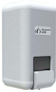 Hygiene VOS Dispenser di sapone da 1000 ml, bianco, a parete, ricaricabile, 100% plastica riciclata, valvola antigoccia