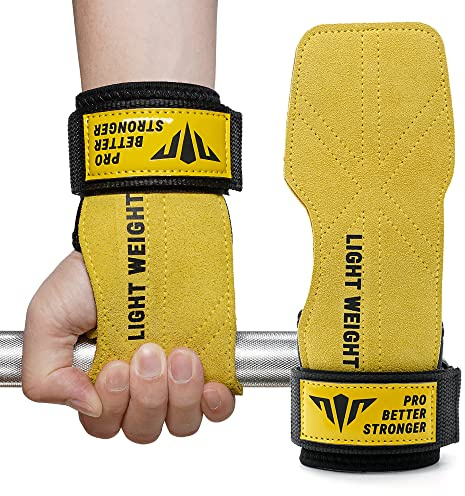 Kilitn Guanti per sollevamento pesi, impugnature PRO Heavy Duty bilanciere alternativa ai ganci di alimentazione Stacchi regolabili imbottito supporto per il polso Bodybuilding Powerlifting (giallo)