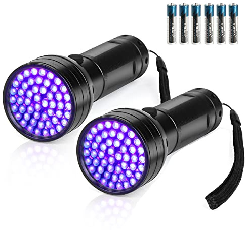 Whaply Lot de 2 lampes de poche UV à lumière noire, 51 LED, 395 nm, détecteur d'urine d'animaux de compagnie avec 3 piles AA pour urine de chat, taches, punaises de lit