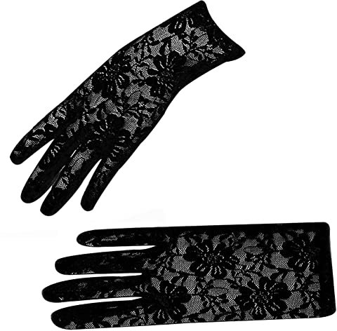 Amorar Braut Handschuhe Armstulpen, Paar Brauthandschuhe Spitzenhandschuhe Damen Sommer UV Sonnenschutz Handschuhe Sunproof Handschuhe für Hochzeit Party Abend Handschuhe,schwarz