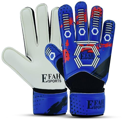EFAH SPORTS Guanti da portiere di calcio per bambini ragazzi con forte Presa Palme (4, Blue/white)