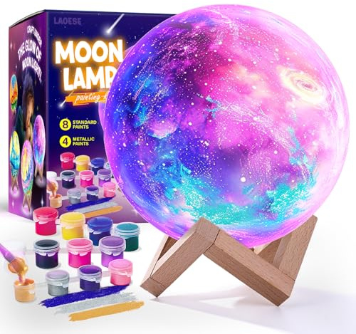 LAOESE Paint Your Own Moon Lamp Kit, Cool Gifts DIY 3D Moon Night Light, Arts and Crafts for Kids Ages 8-12, Space Art Supplies Craft Kits, Girls Boys Birthday Gifts for Kids Ages 3 4 5 6 7 8-12+