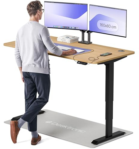 Desktronic HomePro Höhenverstellbarer Schreibtisch 160 × 80 cm – Elektrischer Schreibtisch Mit Zwei Elektrischen Motoren, Touchscreen-Steuerung und Integrierten USB-A- und USB-C-Ladeanschlüssen