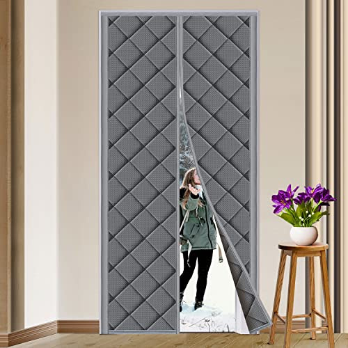 TUZIER Magnetic Thermal Insulated Door Curtain, Fits Door Size 38 x 82, Thicken Nylon Cotton, Temporary Magnet Closure, Grey