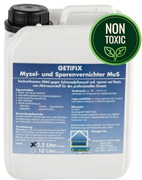 GETIFIX Schimmelentferner MuS PROFI, chlorfrei und auf Basis von Aktivsauerstoff, effektiv für Wand, Tapete, Bad, Fugen, Decke, Beton, Fassaden uvm. (2,5 L Kanister)