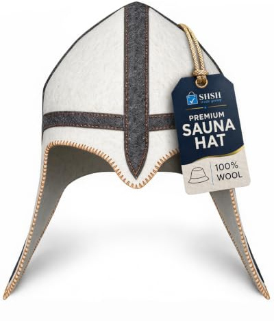 ASKOLD Saunamütze aus Wolle – Finnisches Wikinger-Design, Banya-Hut für Herren, Weiss/opulenter Garten, 59 EU