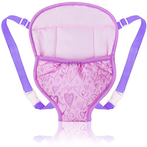 Aolso Babypuppentrage, Rückentrage mit verstellbaren Trägern für Babys, Tragepuppenzubehör für Kinder, Puppezubehör für 14-18 Zoll Puppengurt, Kuscheltiertrage für kleine Mädchen (Lila)