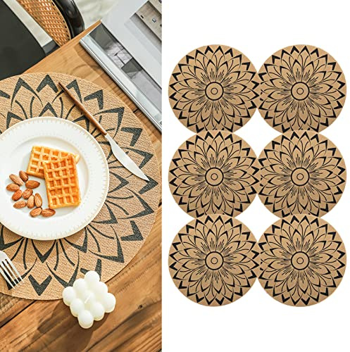 CcHhyyt Set di 6 Tovaglietta Lavabili Rotonda Bohémien Stile Tovagliette Lavabile per Cucina impermeabile Resistenti al Calore Boho Mandala Decorativa Tovaglietta per Pranzo Matrimonio Casa (C)