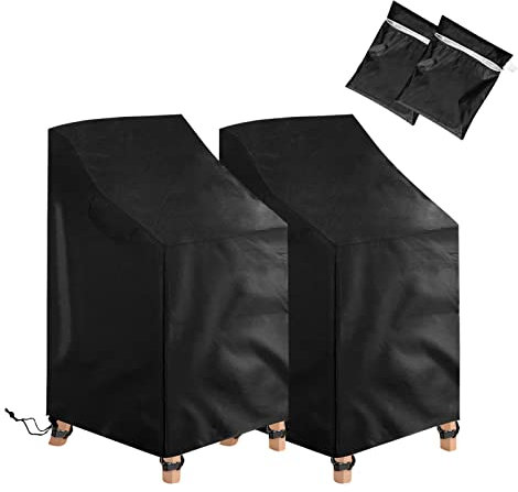 2 Stück Schutzhülle für Gartenstuhl, Gartenmöbel Abdeckung Winterfest Abdeckhaube Oxford Stuhlüberzug UV-Beständig/Winddicht/Wasserfest Abdeckhülle für Gartenstühle Stapelstühle, 72x92x70/120 cm