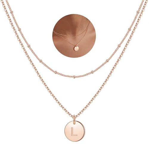 TINGN Buchstaben Kette Damen Mädchen - 14 Karat Vergoldet Ketten Doppelter Seite Gravierter Ketten Damen Buchstaben Kette Layering Halsketten Geschenke für Frauen Teenager Mädchen Schmuck