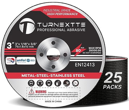 Turnextte 25 Stück 7,6 cm Trennscheiben für Schneideisen, 7,6 cm Durchmesser und 1/16 Zoll Dicke und 0,95 cm Innendorn-Trennscheiben für Schneideisen, dünne Schneidklingen für Metall und Edelstahl