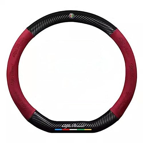 CAULO Coprivolante Auto Pelle per Alfa Romeo Mito Giulia GT Spider Giulietta, Copertura Volante Auto Antiscivolo Traspirante, Morbido e Confortevole,Red