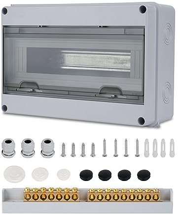 Sicherungskasten Aufputz Verteiler, Verteilerkasten Aufputz ip65 1-reihig für 15 Module, mit Zubehör, Kleinverteiler für Gärten, Famiglia, Feuchtraum