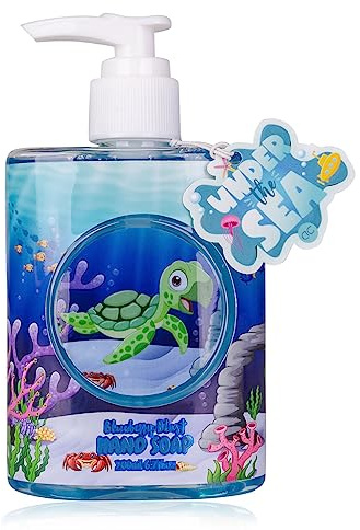 Accentra Handtvätt tvål för barn, 200 ml krämiga sköldpaddor/fisktvål i en blå pumpdispenser för barn UNDER THE SEA, skonsam och rengörande handtvål för pojkar och flickor