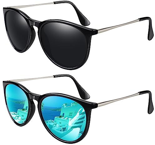LINVO Sonnenbrille Damen Polarisiert Retro Runde Vintage Stil UV400 Schutz | Leicht,Verdrehfreies Design,Autofahren,Angeln,Reisen,Laufen,Golfen
